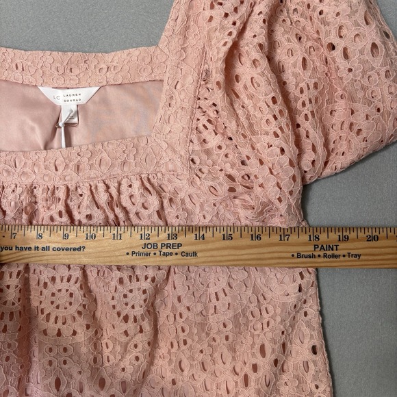 NWT Lauren Conrad Top Women S Blouse Pink Lace Eyelet Boho Peasant Cottagecore - Picture 3 of 8